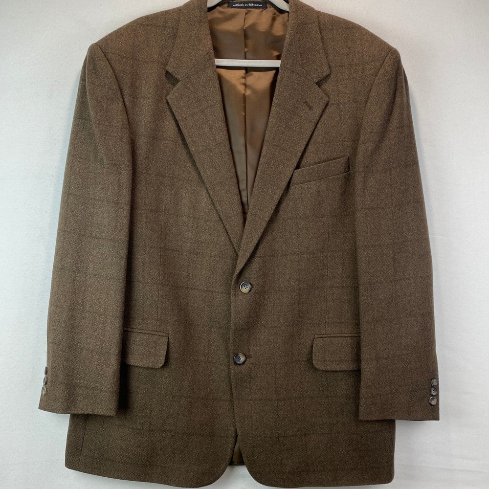 VTG Barrington Lambswool Sportscoat Mens 44R Brown Windowpane Blazer Jacket